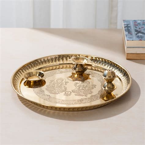 Brass Pooja Thali Set- 10 inch - Darbar Craft