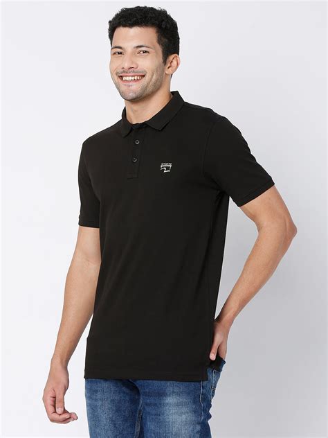 Spykar Men Black Cotton Half Sleeve Plain Casual Polo Tshirt ...