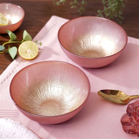 Set Of 2 Pink Radial Gradient Glass Serving Bowls