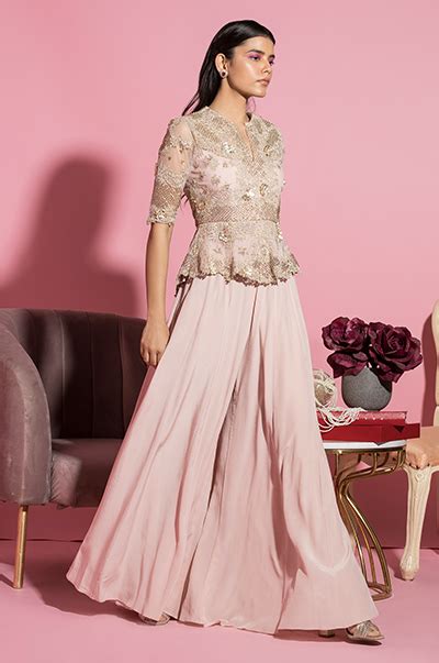 Nude Pink Peplum Jacket and Palazzo Set – Sanya Gulati