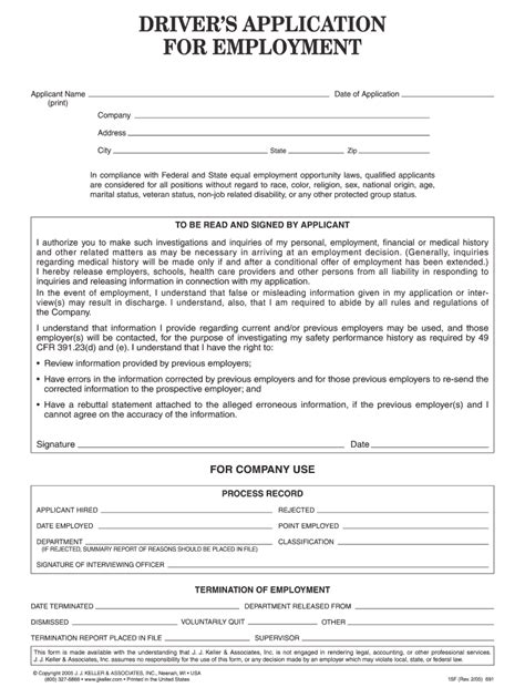 Driver’s Application for Employment - Blank Fillable Template | Fill ...