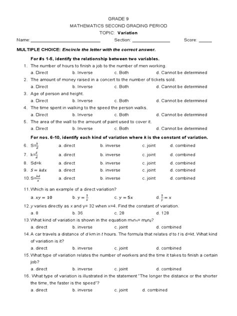 Image result for Top Questions On Variations in Core Math