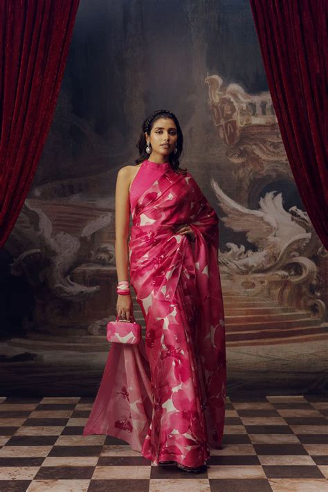 Buy The Lara Saree Monotone Fuchsia Satin Silk Saree | Studio 113