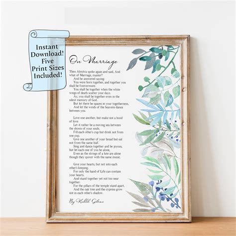 On Marriage Kahlil Gibran Printable Wall Art, Wedding Poem Digital ...