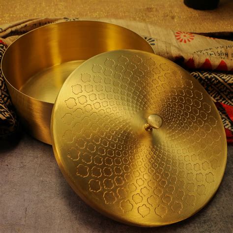 Buy Ambi Home Decorative Brass Storage Box - 8 inches Diameter Online ...
