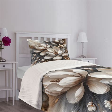 Ambesonne Brown Bedspread Set Magnolia Petals Grunge Back Umber and ...