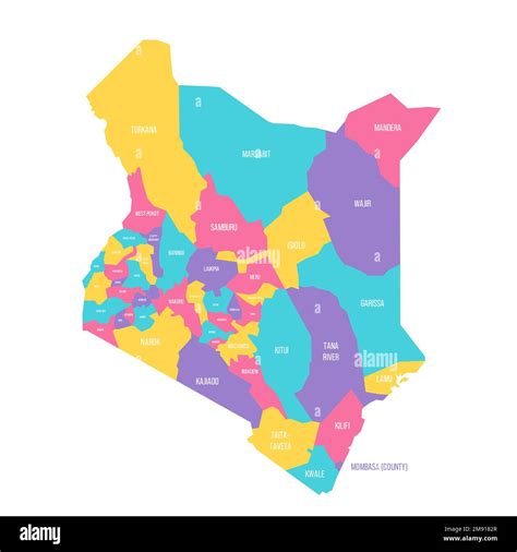 Kenya political map of administrative divisions - counties. Colorful vector map with labels ...