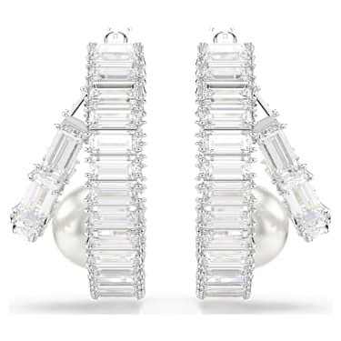 Ariana Grande x Swarovski hoop earrings, Crystal pearl, Baguette cut ...