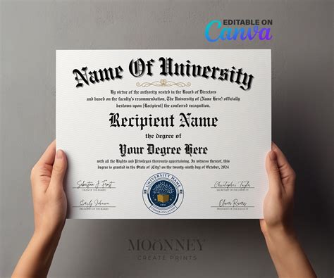 University Diploma, College Diploma, College Degree Template, Editable on Canva, Printable ...