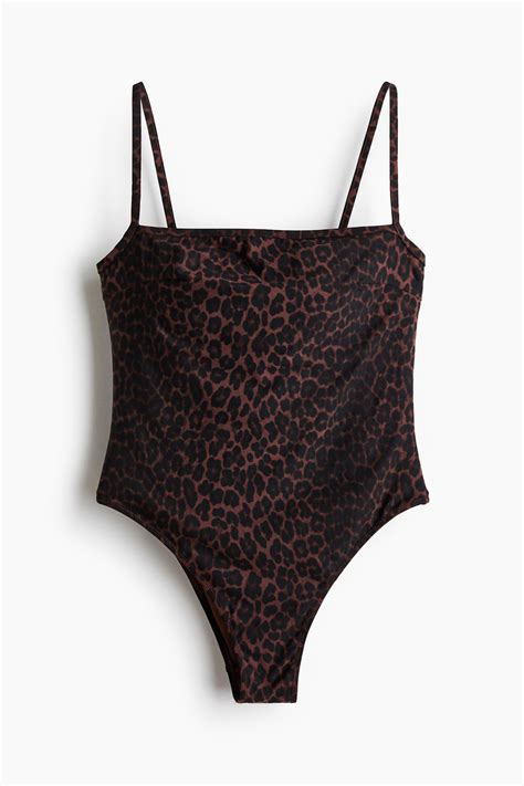 Padded-cup High Leg swimsuit - Brown/Leopard print - Ladies | H&M IN