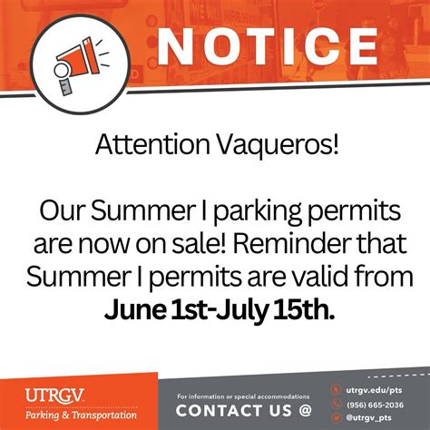 UTRGV - Hey Vaqueros! 🤠 Summer I 2025 parking permits are now available ...
