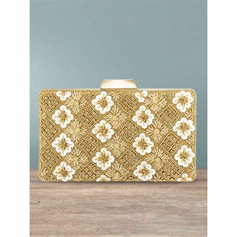 Buy Peora Gold-Toned White Embellished Box Clutch -C78G Online