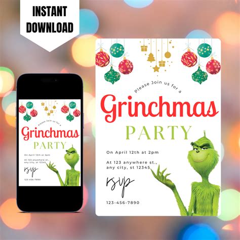 Grinchmas Christmas Party Invitation Template | Grinch Invite ...