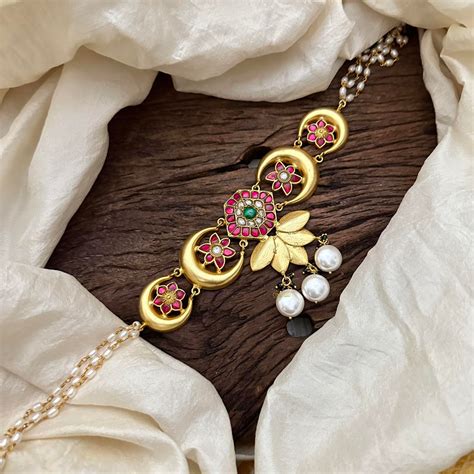 Designer Floral 3 Layer Jadau Kundan Choker-Rice Pearl-J2208 ...