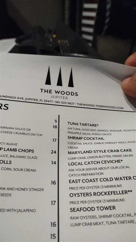 Menu at The Woods Jupiter pub & bar, Jupiter