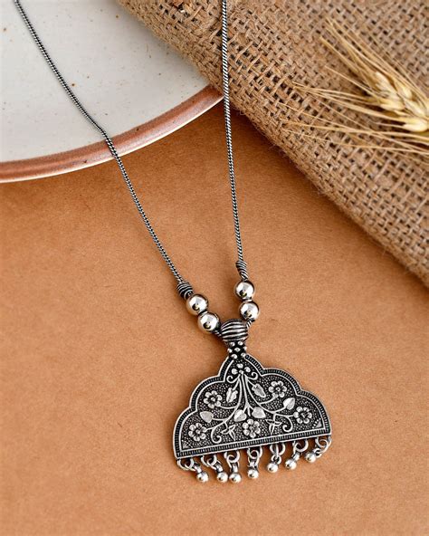 OXIDISED SILVER CHAIN PENDANT – Naman Arts