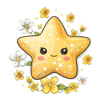 Cute Cartoon Star With Flowers Illustration, Cartoon, Star, Flowers PNG ...
