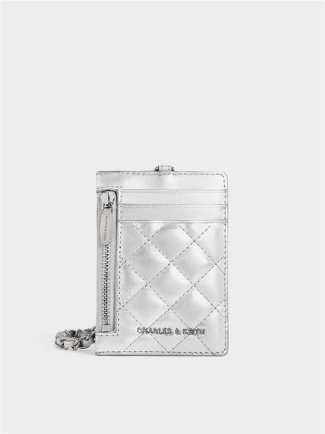 Silver Wisteria Quilted Braided-Strap Card Holder - CHARLES & KEITH IN