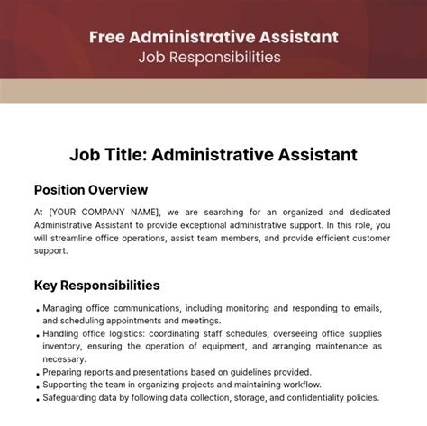 Free Administrative Assistant Job Responsibilities Template to Edit Online