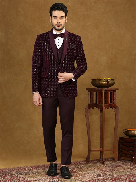 Velvet Embroidery Tuxedo Suit with Sequins Work – Essas Club