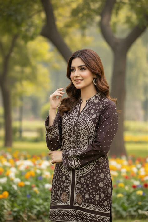 Readymade Pakistani Rayon Satin Coffee & Multi Floral Printed Co-Ord ...