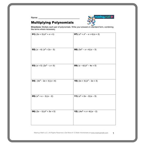 Multiplying Polynomials Worksheets—Printable with Answers — Mashup Math