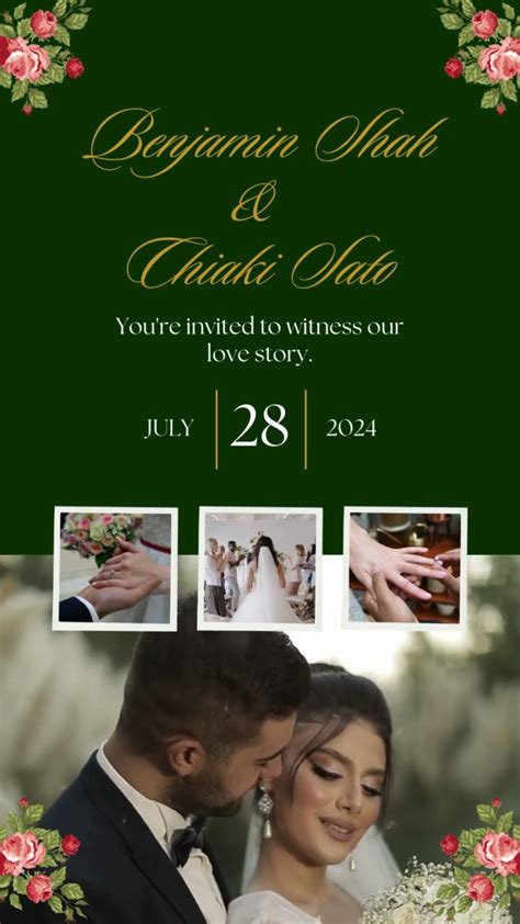 Green and Gold Floral Wedding Invitation Mobile Video — Animated Video ...