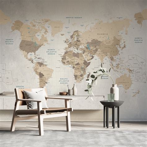World Map Wallpaper, Map Wall Mural, Peel and Stick - Etsy
