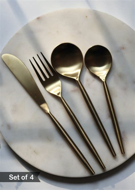 Get Set of 4 - Cutlery Set (Spoon, Dessert Spoon, Fork & Knife) at ...