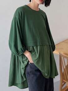 FRIFUL Women's Loose Fit Round Neck Casual T-Shirt With Drop Shoulders ...