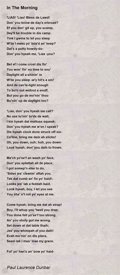 In The Morning Poem by Paul Laurence Dunbar - Poem Hunter