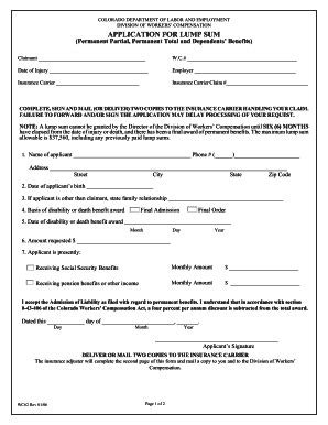 Colorado Application for Lump Sum - Blank Fillable Template | Fill Out ...