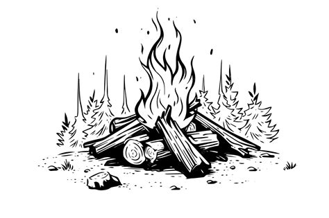 Premium Vector | Hand drawn camping bonfire vector illustration of fire ...