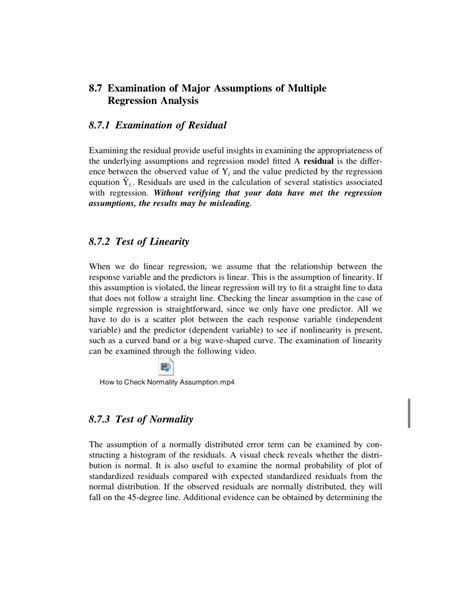 Examination of major assumptions of multiple regression analysis ...