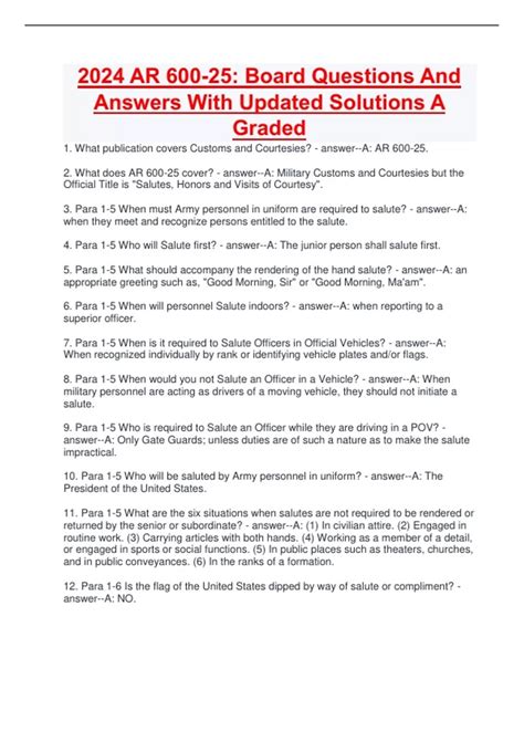 2024 AR 600-25: Board Questions And Answers With Updated Solutions A ...