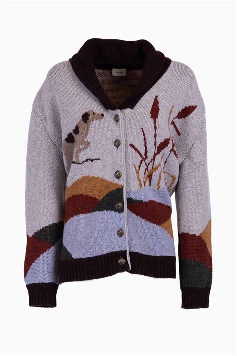 Oversized Cardigan with Lapel in English Wool - Hunting - Otra Vez