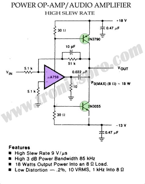 Power OP-Amp Audio Amplifier Circuit Diagram - TRONICSpro