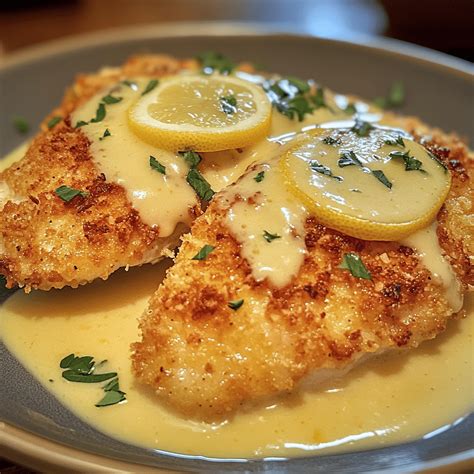 Lemon Pecorino Crusted Chicken with Creamy Lemon Sauce - Delectable Recipe