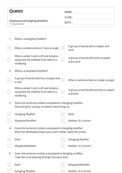 Image result for Identifying Modifiers Worksheet