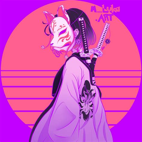 SAMURAI GIRL KITSUNE MASK (OC- HANA WANG by M_Luka.art) em 2025 ...