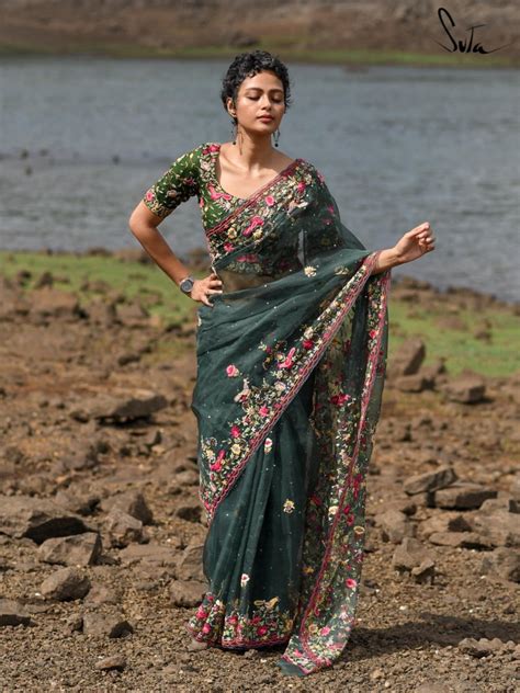 Green Designer Silk Organza Saree|Spellbound Breeze|Suta