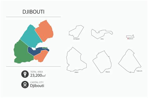 Map of Djibouti with detailed country map. Map elements of cities, total areas and capital ...