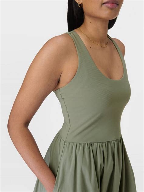 Sweaty Betty Explorer Ribbed Racer Dress, Willow Green