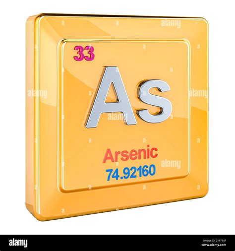 Arsenic As, chemical element sign with number 33 in periodic table. 3D ...