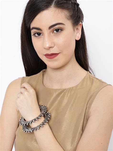 Buy Fida Women Silver-Toned Jalkari Bangles - Set of 2 Online