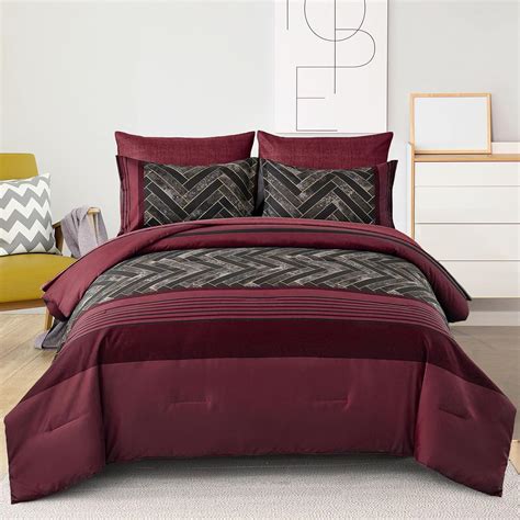 Luxudecor Burgundy Comforter Set King Size 7 Pieces Red and Black ...