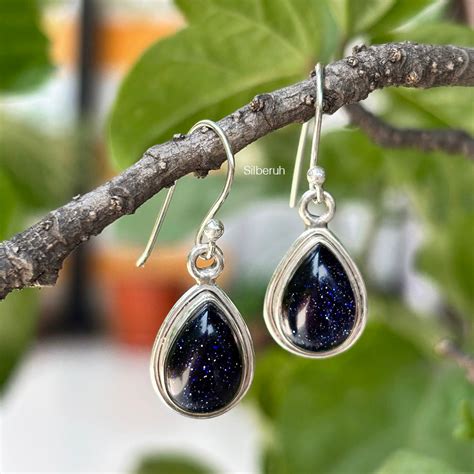 Blue Sunstone Drop Silver Earring – SILBERUH