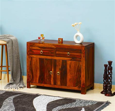 WOODEFLY Solid Sheesham Wooden Two Drawer Two Door Sideboard Cabinet ...