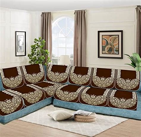 SAWNA HOMES L Shape 6 Seater Velvet Sofa Cover Set with Coushions Cover ...