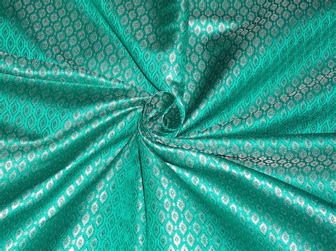 SILK BROCADE FABRIC Emerald Green & Metallic Gold 44" wide BRO345[4 ...